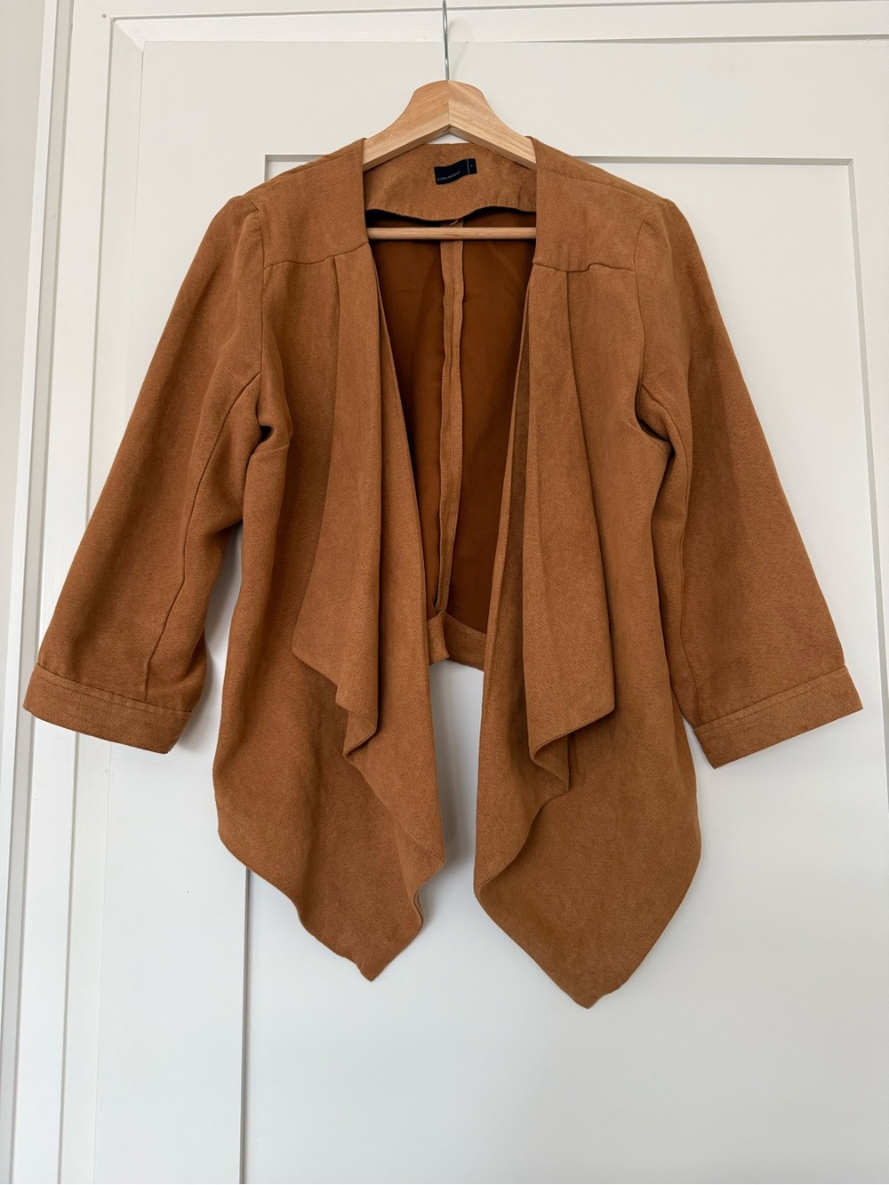 Vero Moda Tan Faux Suede Draped Waterfall Blazer Jacket | Size EU 38 (US Medium)